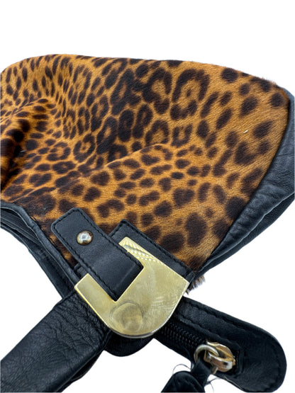 Leopard & Black Leather Duffle Bag 1990s