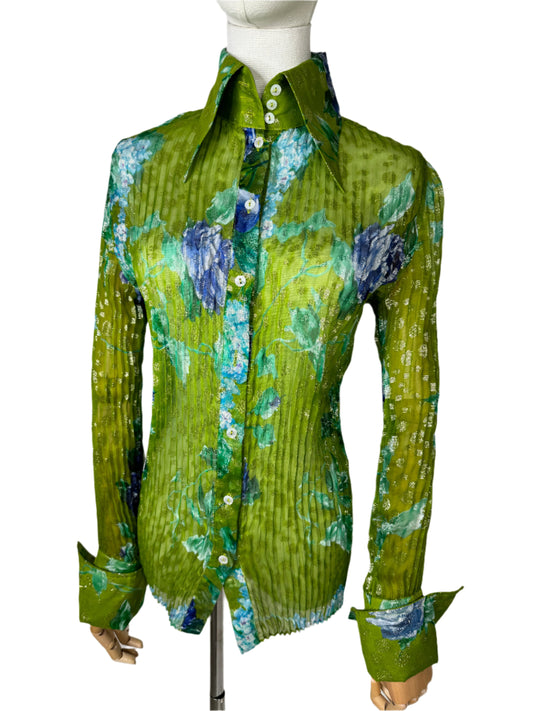 Dolce & Gabbana, Green Pleated Blouse 1990s