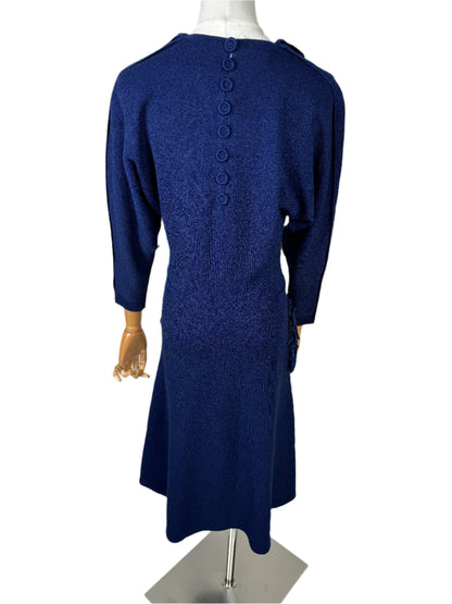 blue tassel dress Navy Blue Knit Tassel Dress 1940s