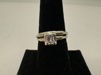 14 Kt White Gold Diamond Engagement & Wedding Ring Setb 1940s