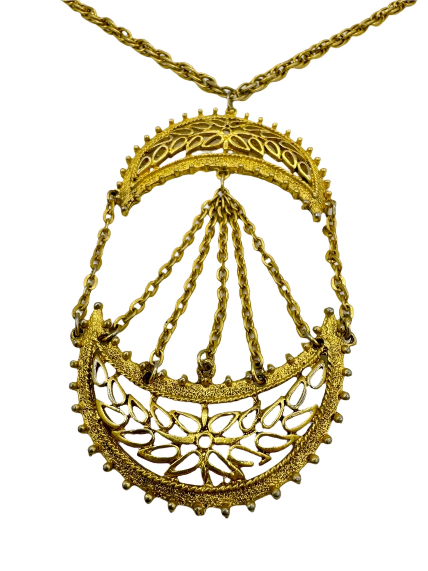 Brass Pendant Filigree Necklace 1960s