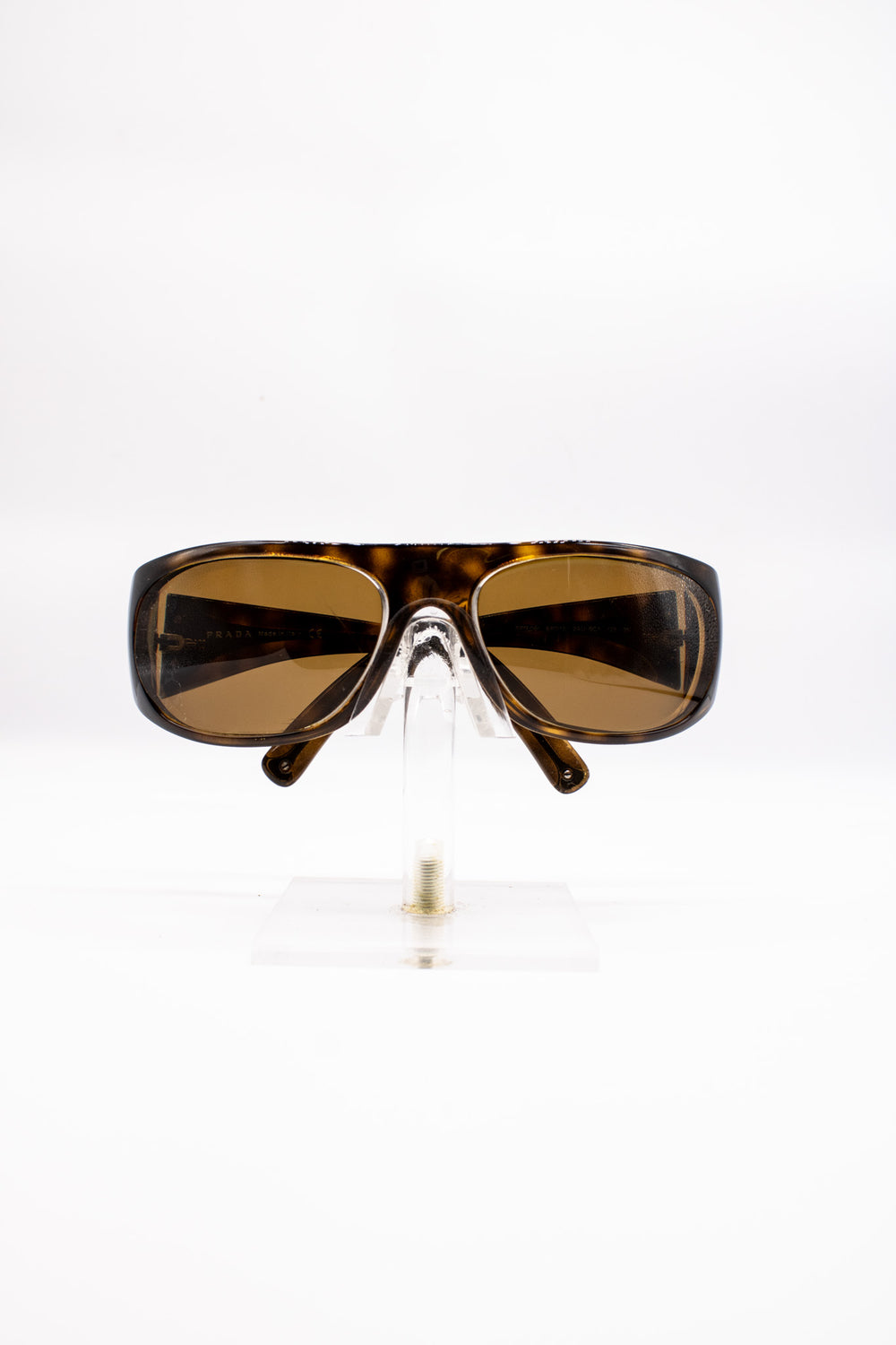 Prada Mens Brown Wrap Shield Sunglasses in Tortoise Shell