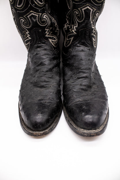 Lucchese 1883 Black Ostrich Boots 1990s