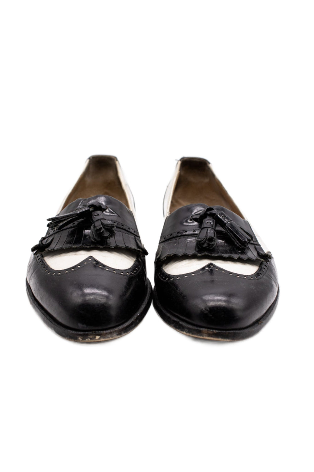 Bally : Black & White Leather Oxford Loafer w/ Tassels
