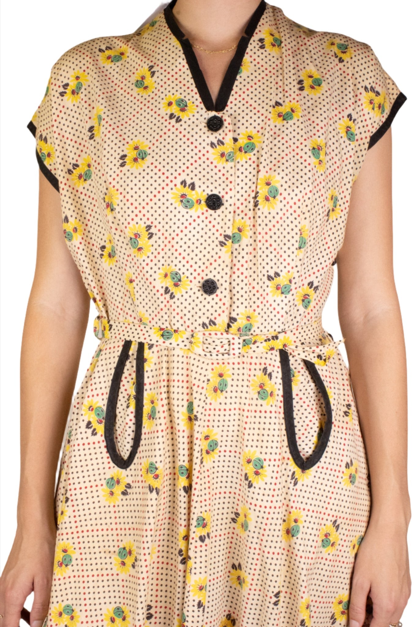 Cream Fit & Flare Dress Novelty Print 1950s