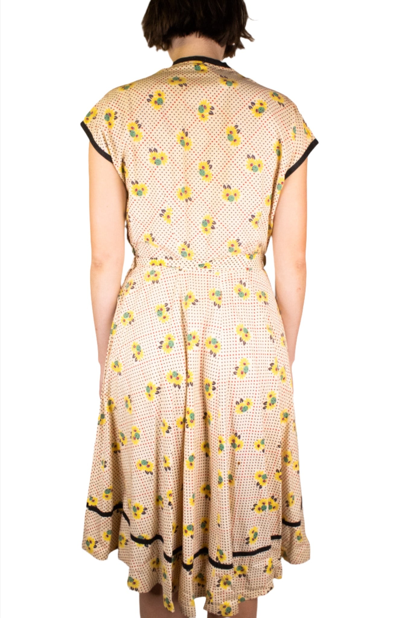 Cream Fit & Flare Dress Novelty Print 1950s