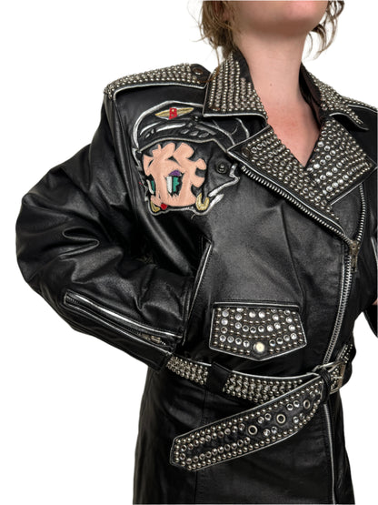 Maziar Betty Boop, Black Leather Moto Jacket 1990s