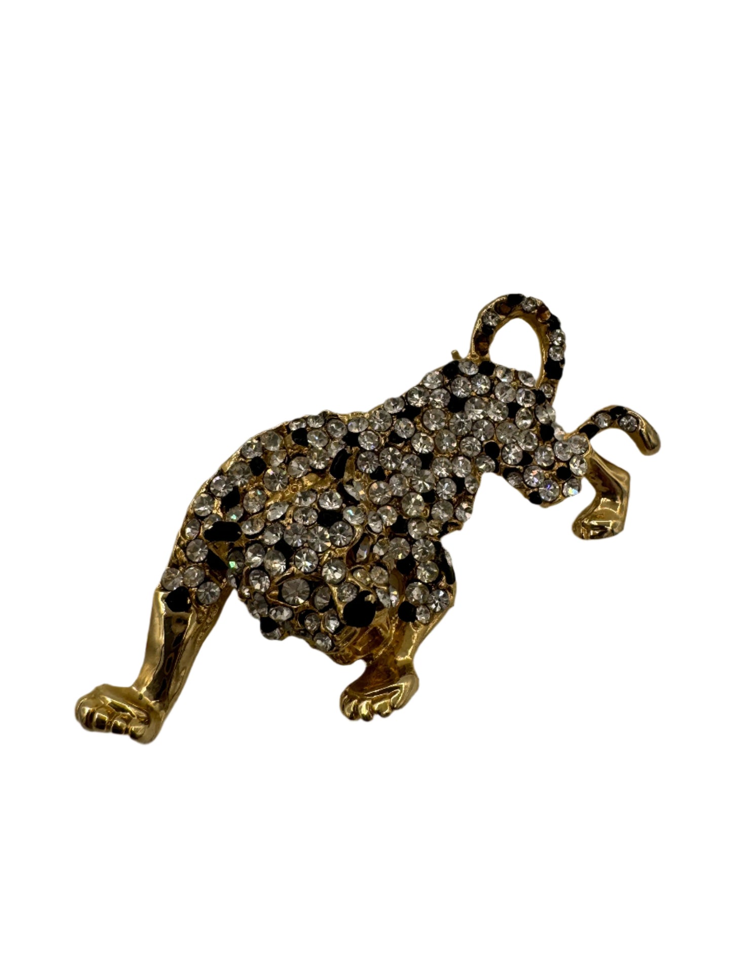 Leopard Rhinestone Brooch Pin 1980s