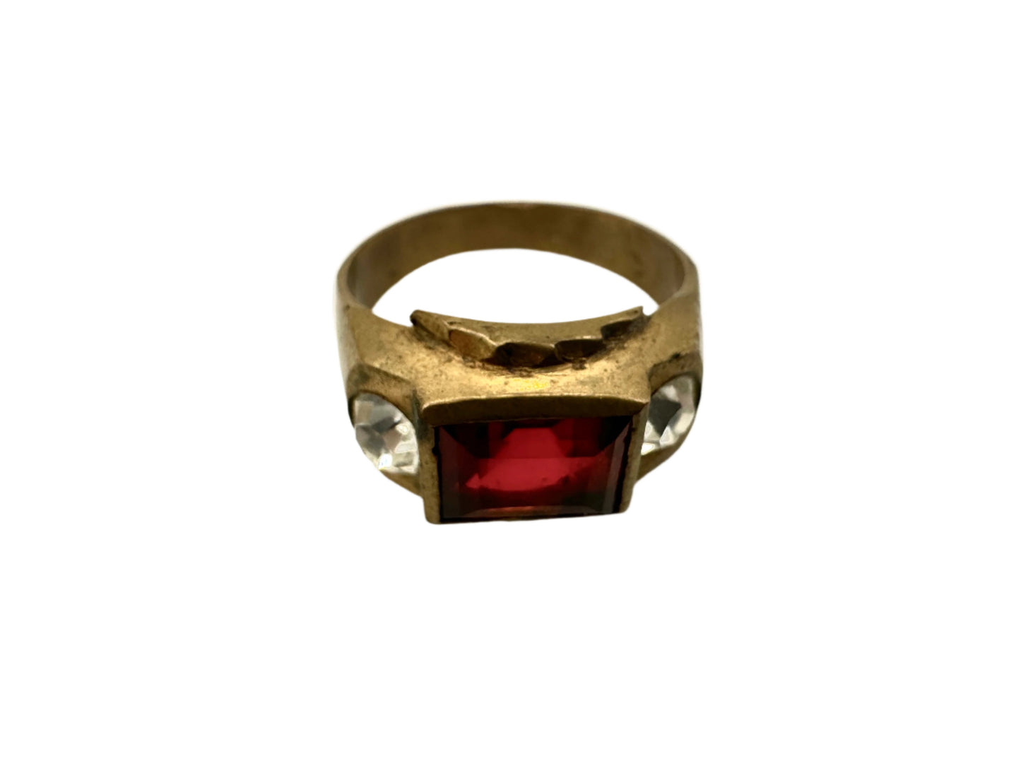 Brass Mens Ring w/ Red Stone 1960s