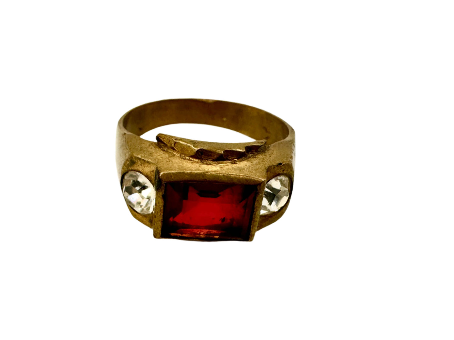 Brass Mens Ring w/ Red Stone 1960s