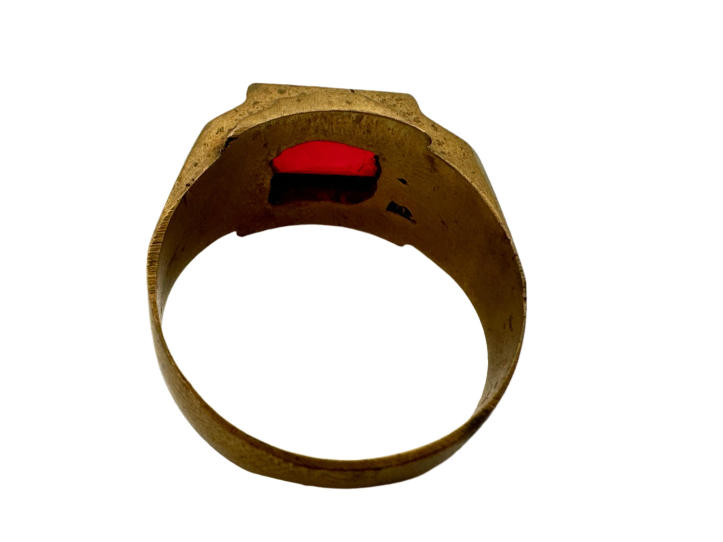 Brass Mens Ring w/ Red Stone 1960s