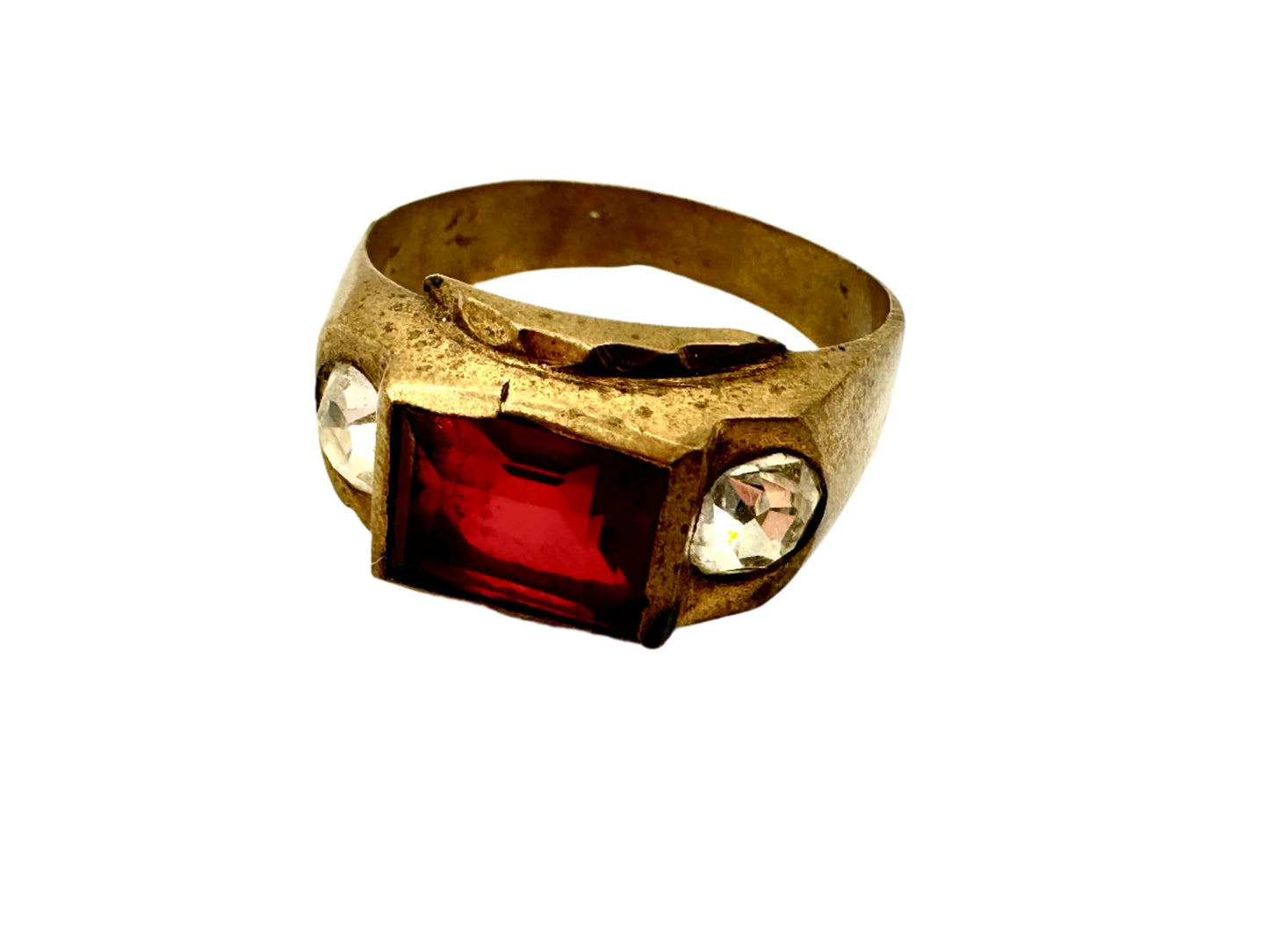 Brass Mens Ring w/ Red Stone 1960s