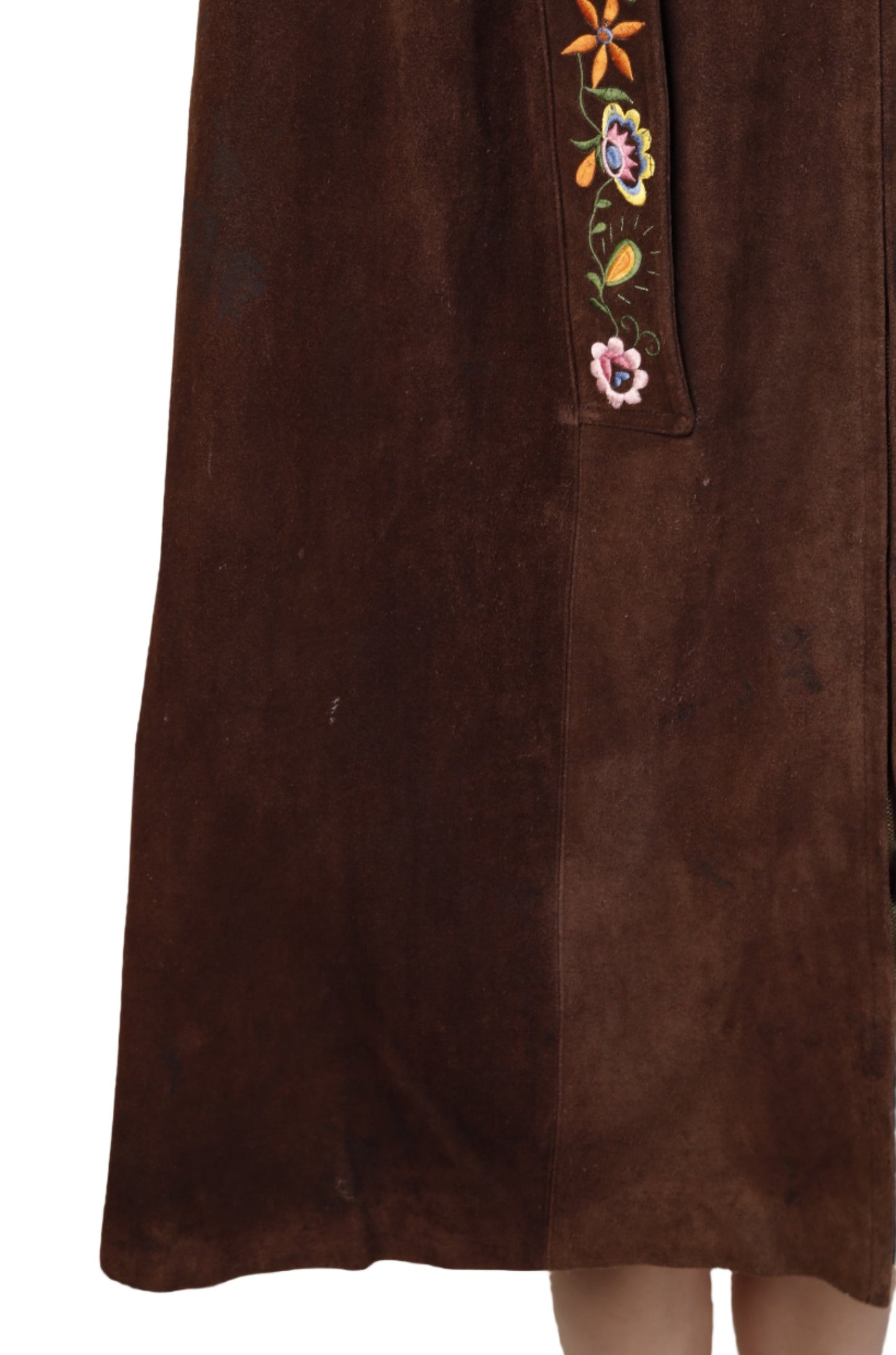 Brown Suede Floral Embroidered Hippie Poncho Cape 1960s