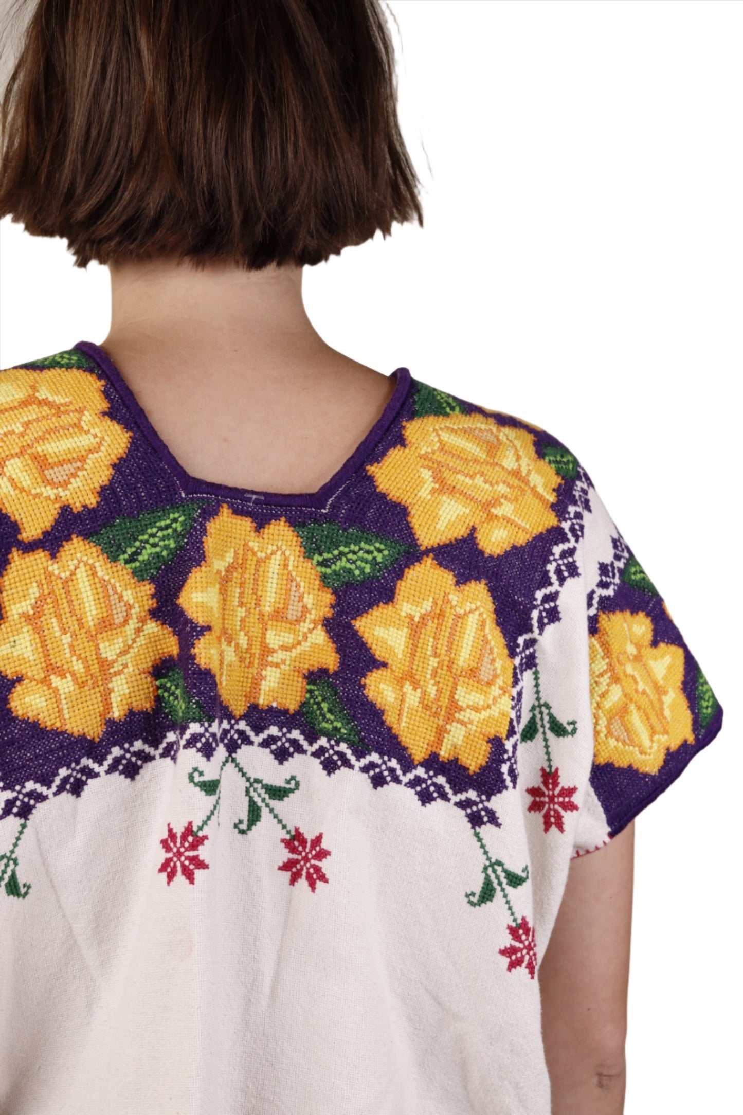 Guatemalan Purple & Gold Floral Needlepoint Peasant Top 1970s