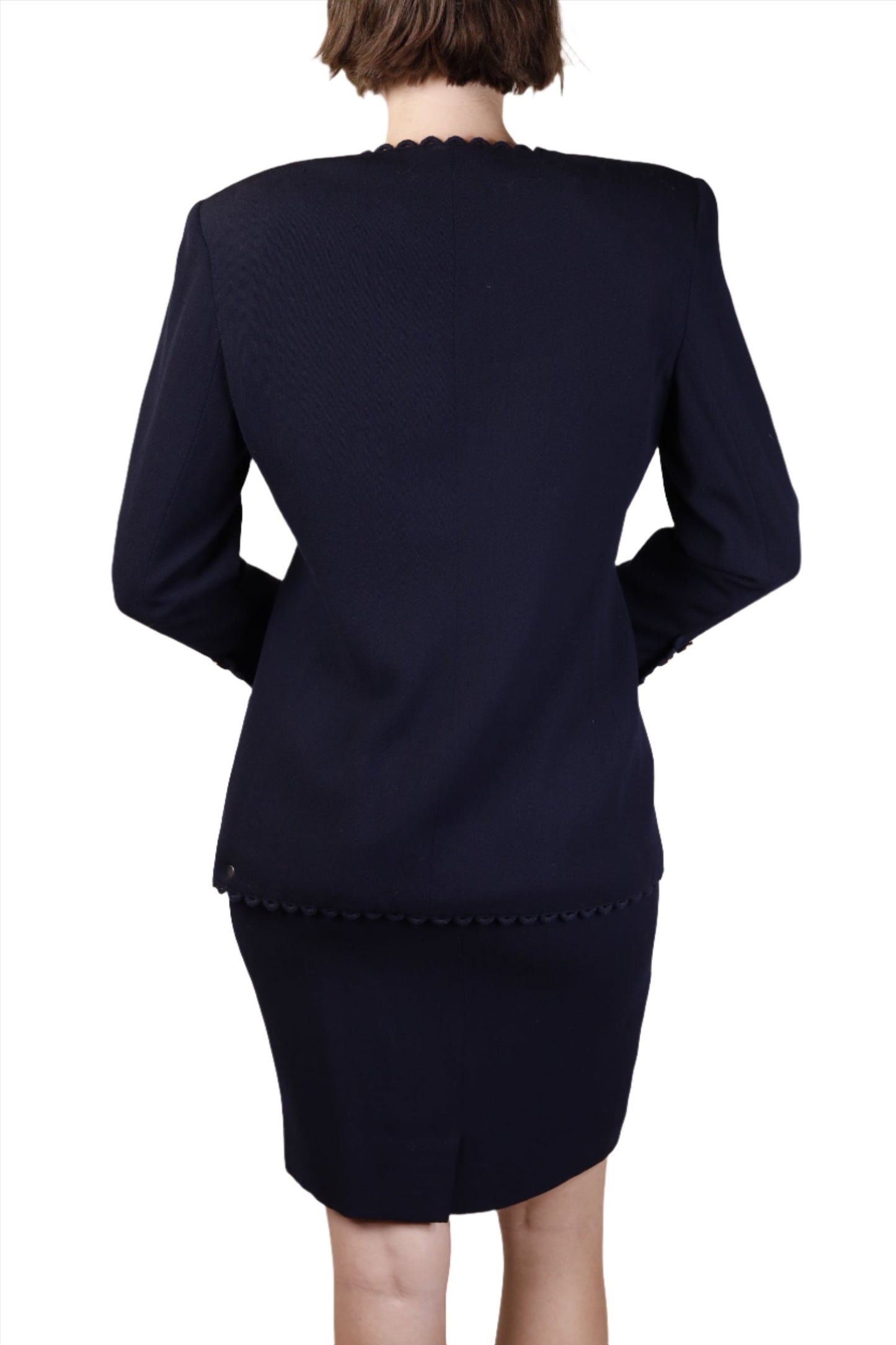 Valentino, Miss V, Navy Blue Blazer Skirt Suit 1990s