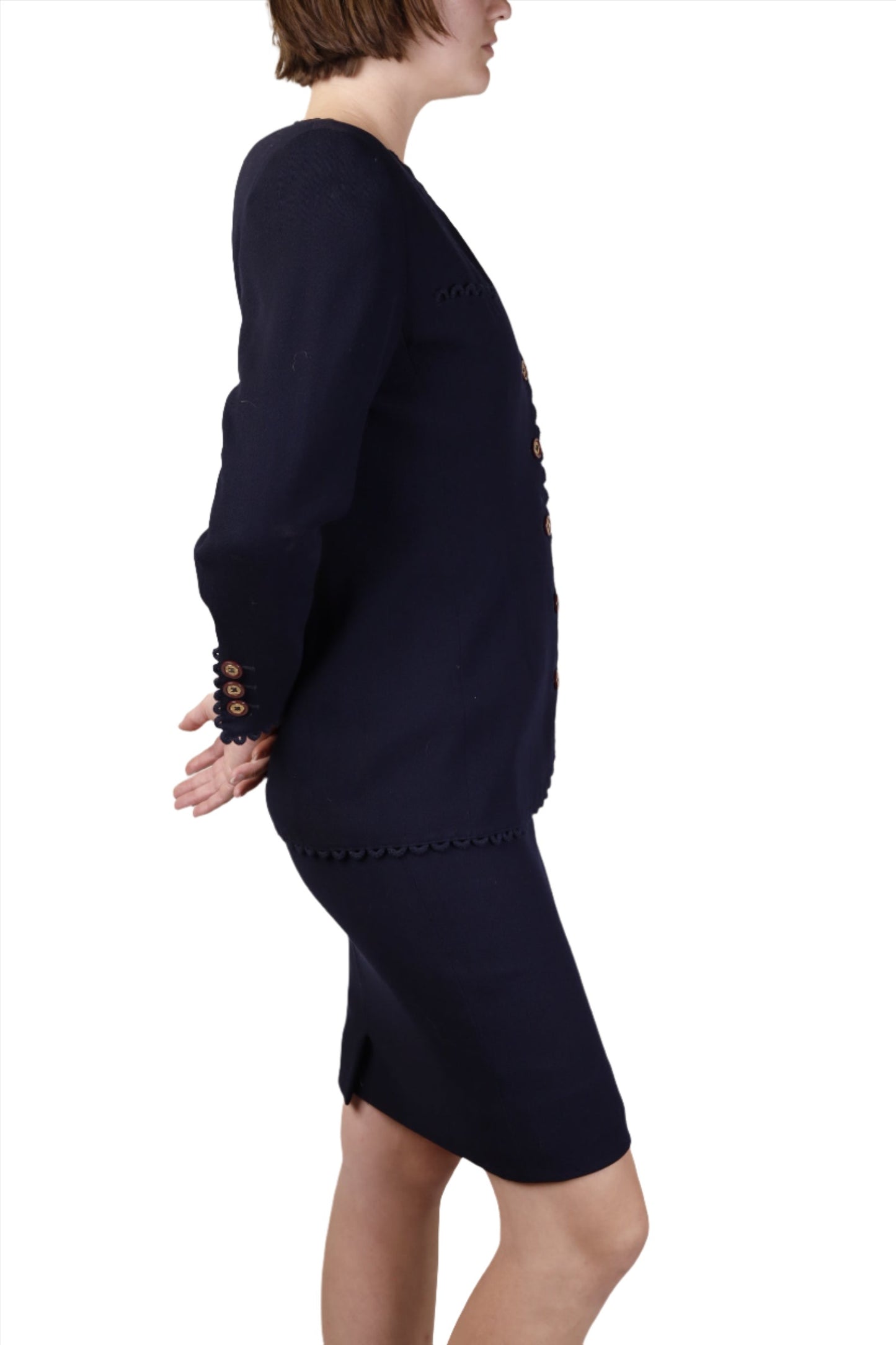 Valentino, Miss V, Navy Blue Blazer Skirt Suit 1990s