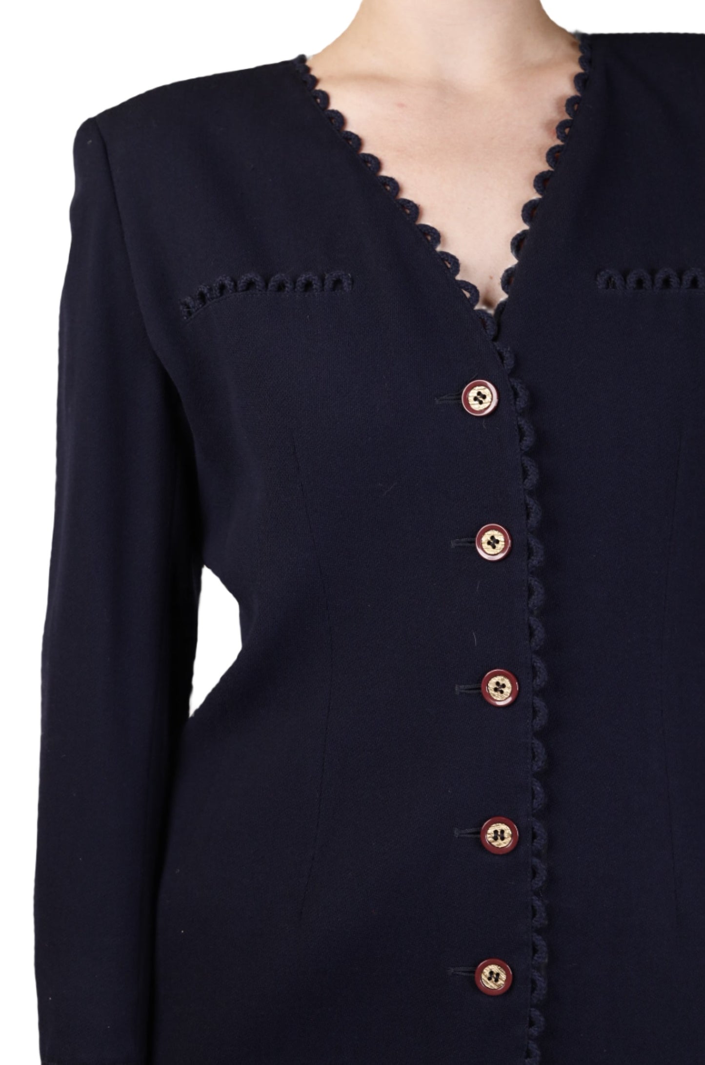 Valentino, Miss V, Navy Blue Blazer Skirt Suit 1990s