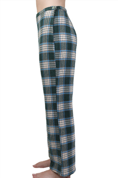 Green & Blue Plaid Wool Flare Cropped Pants 1960s