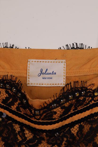 Jolanta NY, Peach & Black Silk & Lace Flapper Dress 1980s