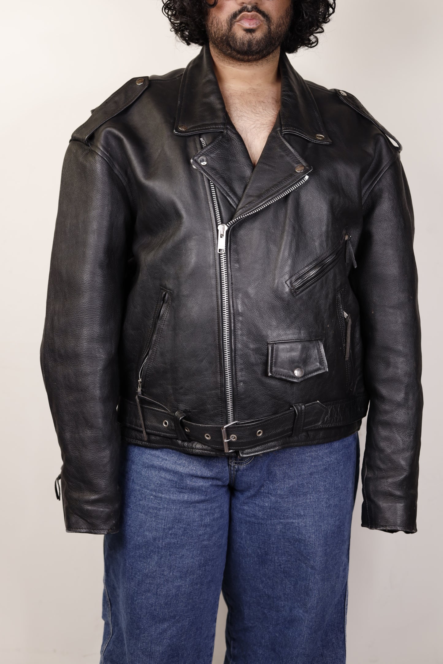 Black Leather Motorcycle Jacket 1990s