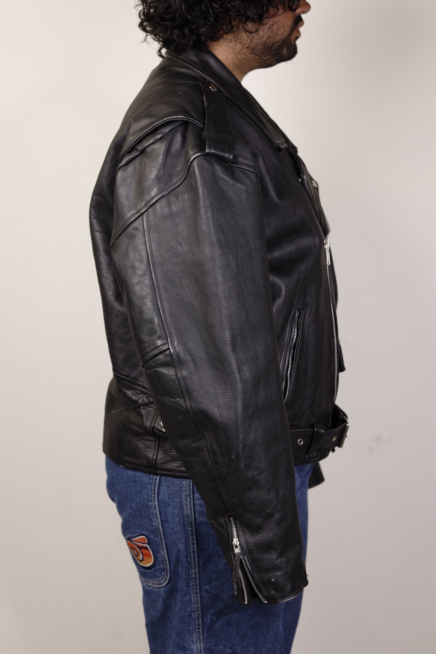 Black Leather Motorcycle Jacket 1990s