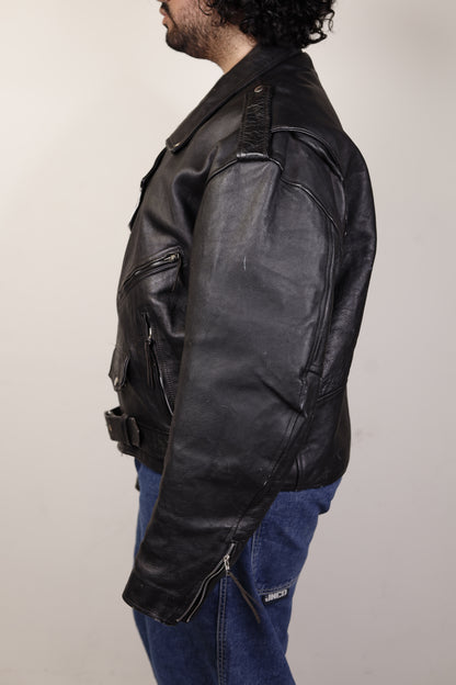 Black Leather Motorcycle Jacket 1990s