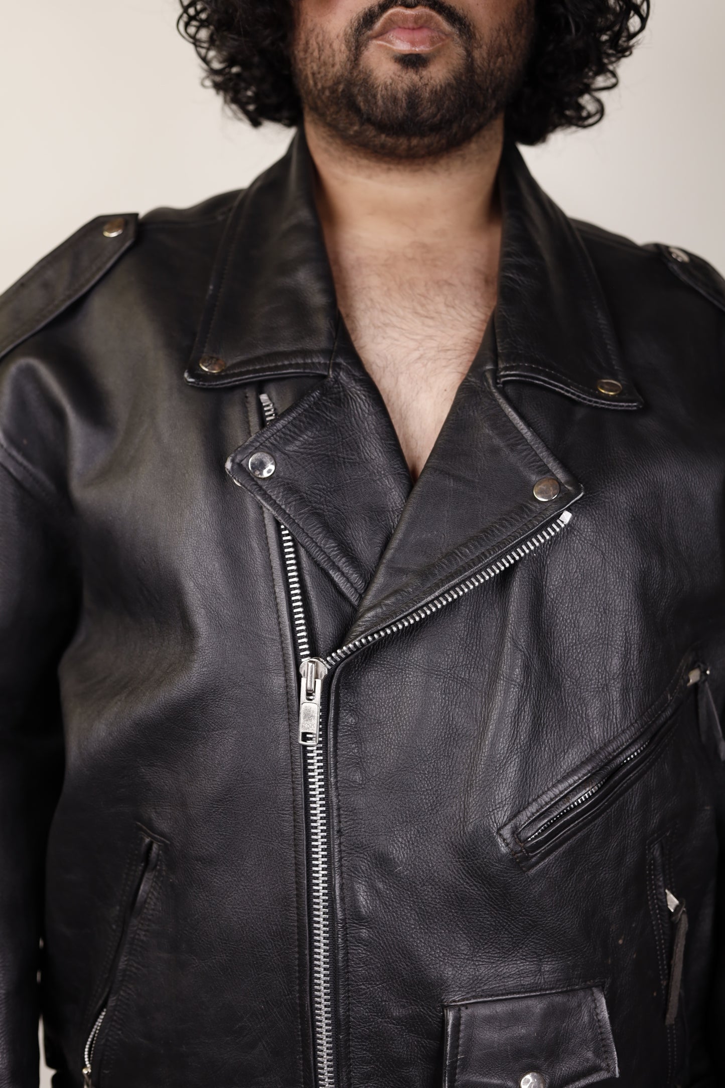 Black Leather Motorcycle Jacket 1990s