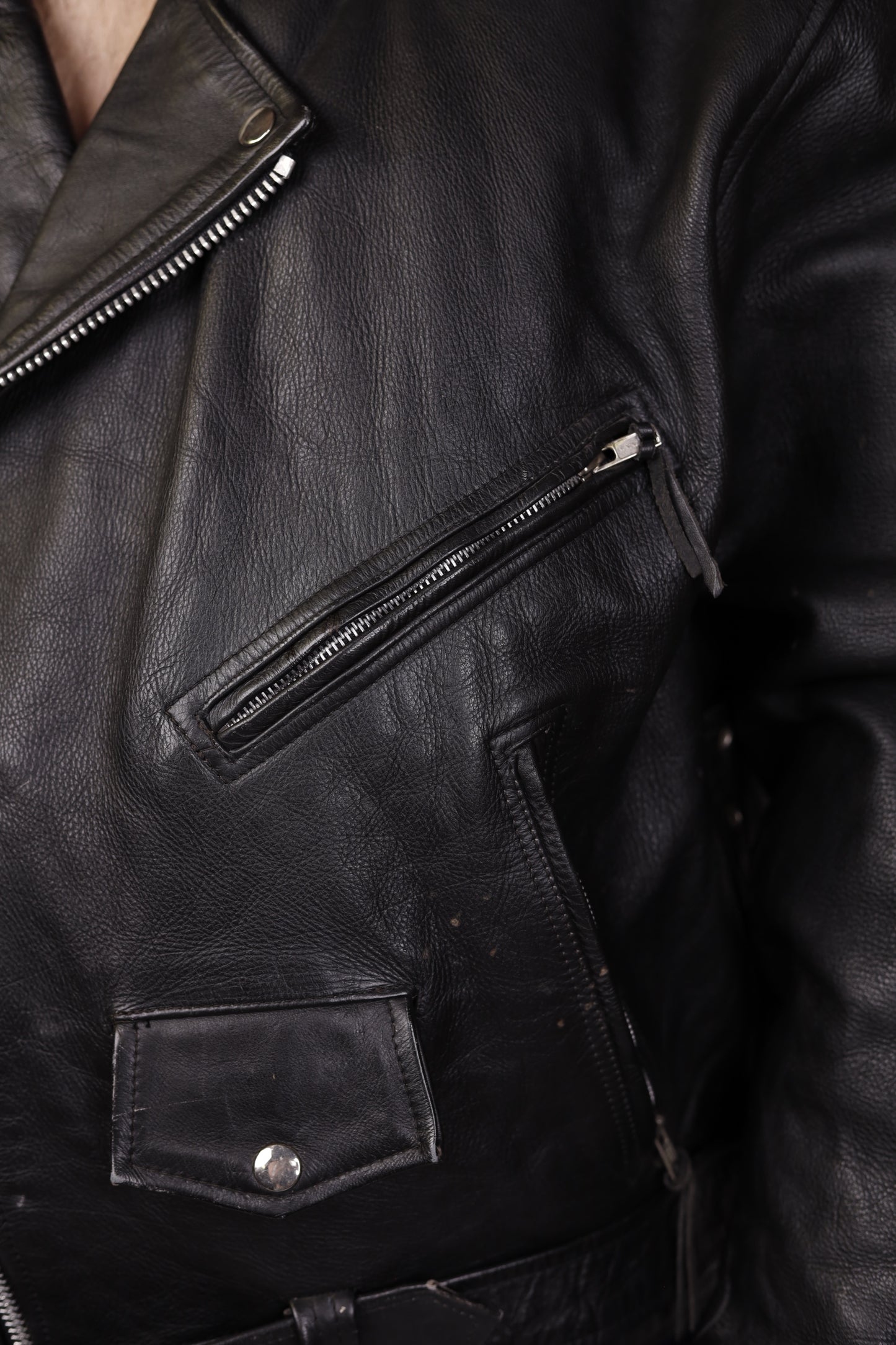 Black Leather Motorcycle Jacket 1990s