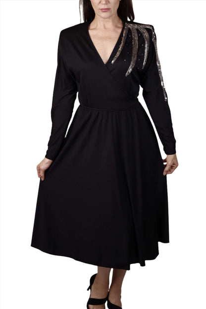 Black Disco Dress w/ Silver Sequins 1970s Black Disco Dress w/ Silver Sequins 1970s