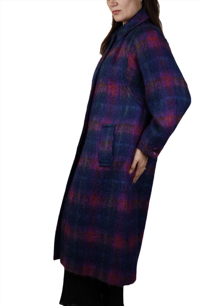 Wayne Stuart, Purple Plaid Merini Wool Mohair Coat with Scarf 1980s