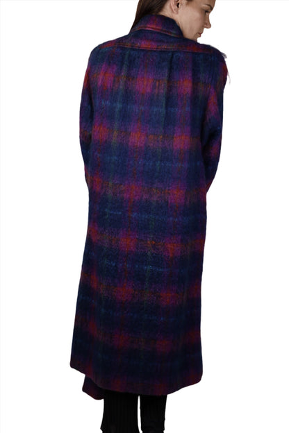 Wayne Stuart, Purple Plaid Merini Wool Mohair Coat with Scarf 1980s