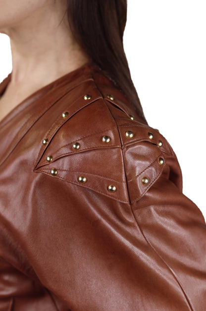 Escada by Margaretha Ley, Brown Lamb Leather Jacket 1980s