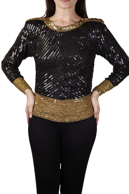 Saint Laurent, Rive Gauche, Black & Gold Beaded Top 1980s