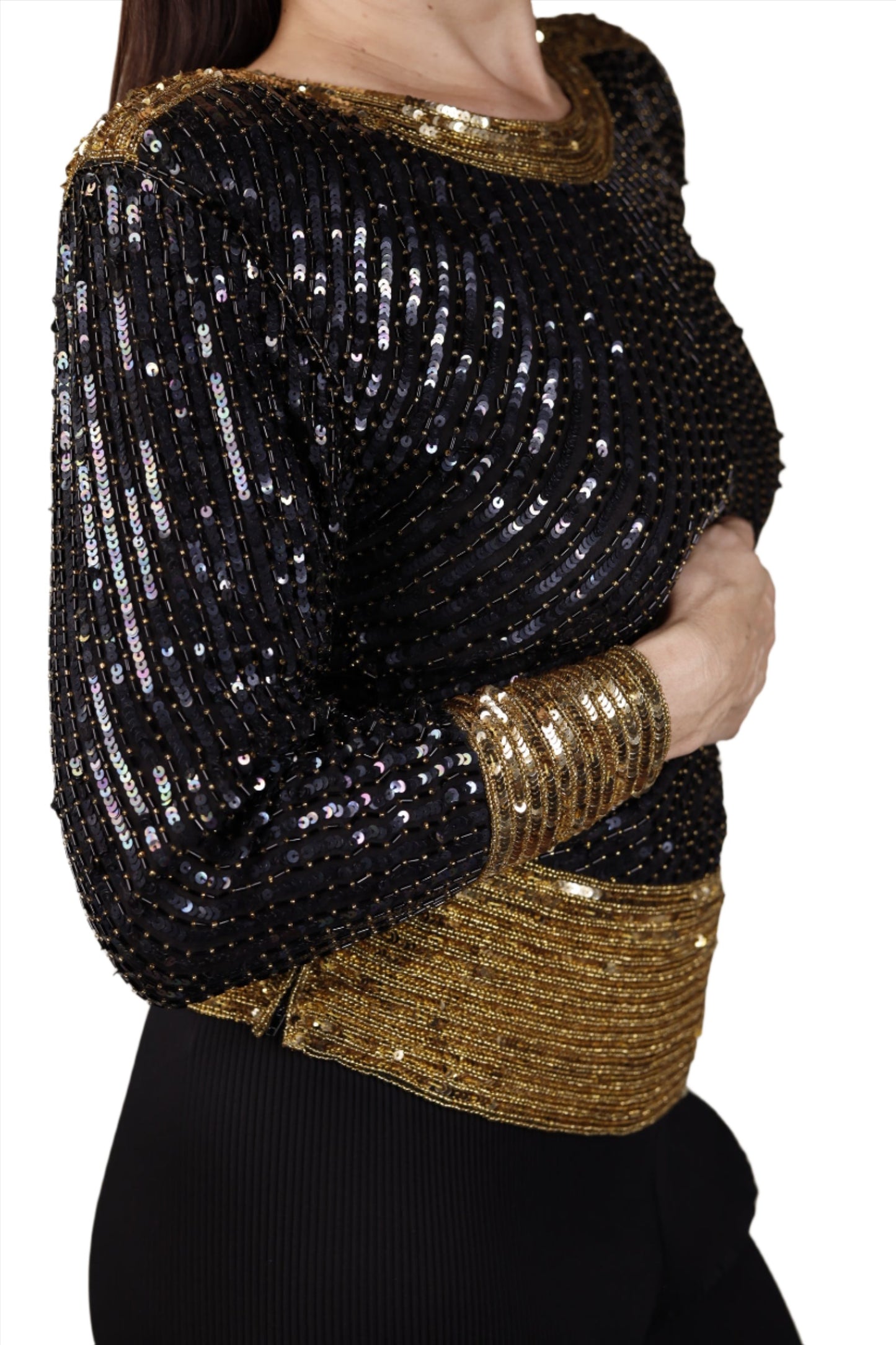 Saint Laurent, Rive Gauche, Black & Gold Beaded Top 1980s