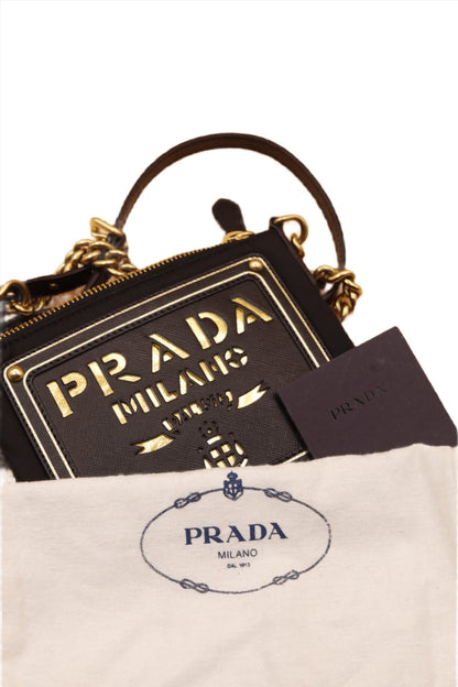 Prada Black & Gold Tessuto Oro Nylon Leather Bag 2000