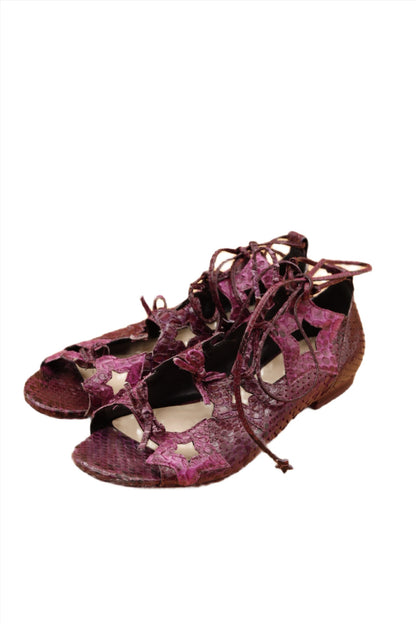 Isa Tapia, Pink Genuine Python Leather Sandals w/ Star Cut Outs Y2K