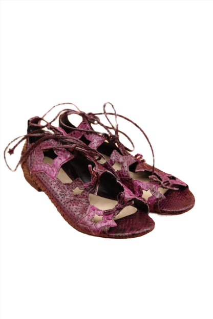 Isa Tapia, Pink Genuine Python Leather Sandals w/ Star Cut Outs Y2K