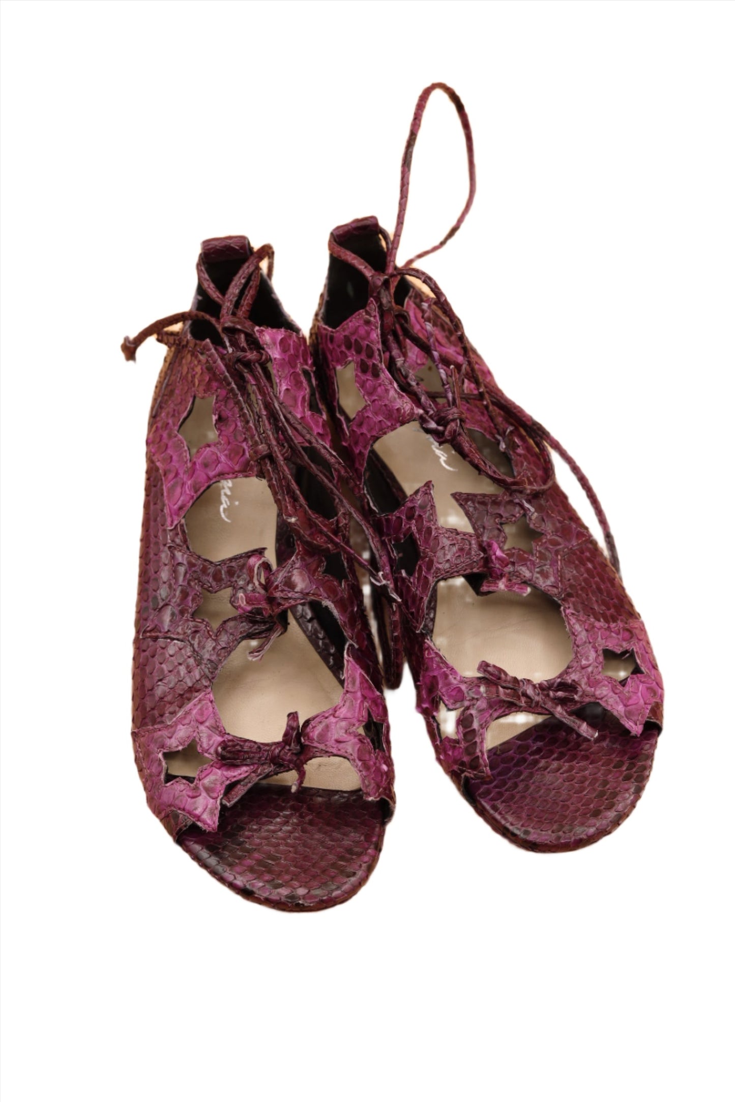 Isa Tapia, Pink Genuine Python Leather Sandals w/ Star Cut Outs Y2K