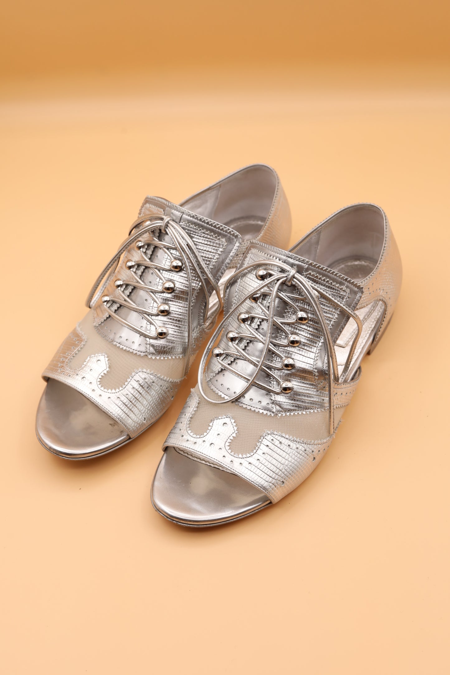 Givenchy, Silver Open Toed Oxfords Y2K