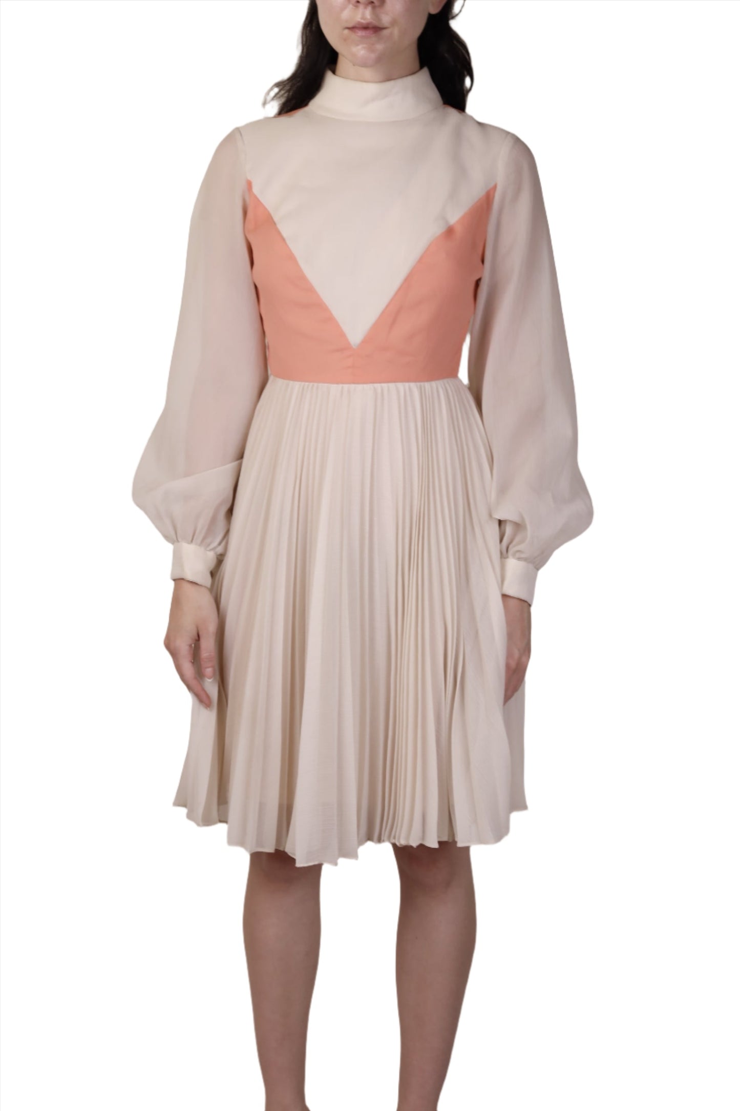 Cream Chiffon Pleated Dress 1960s