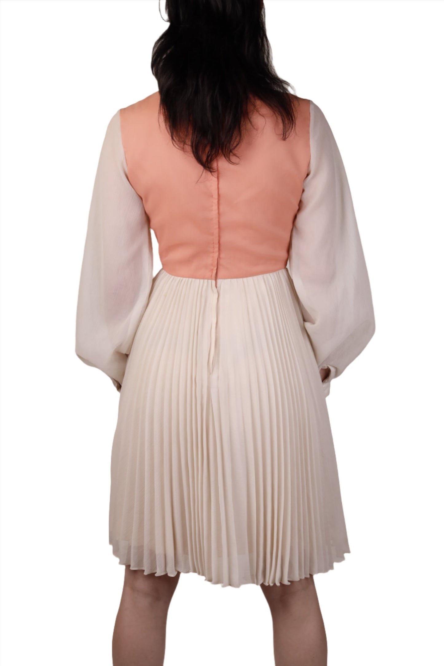 Cream Chiffon Pleated Dress 1960s