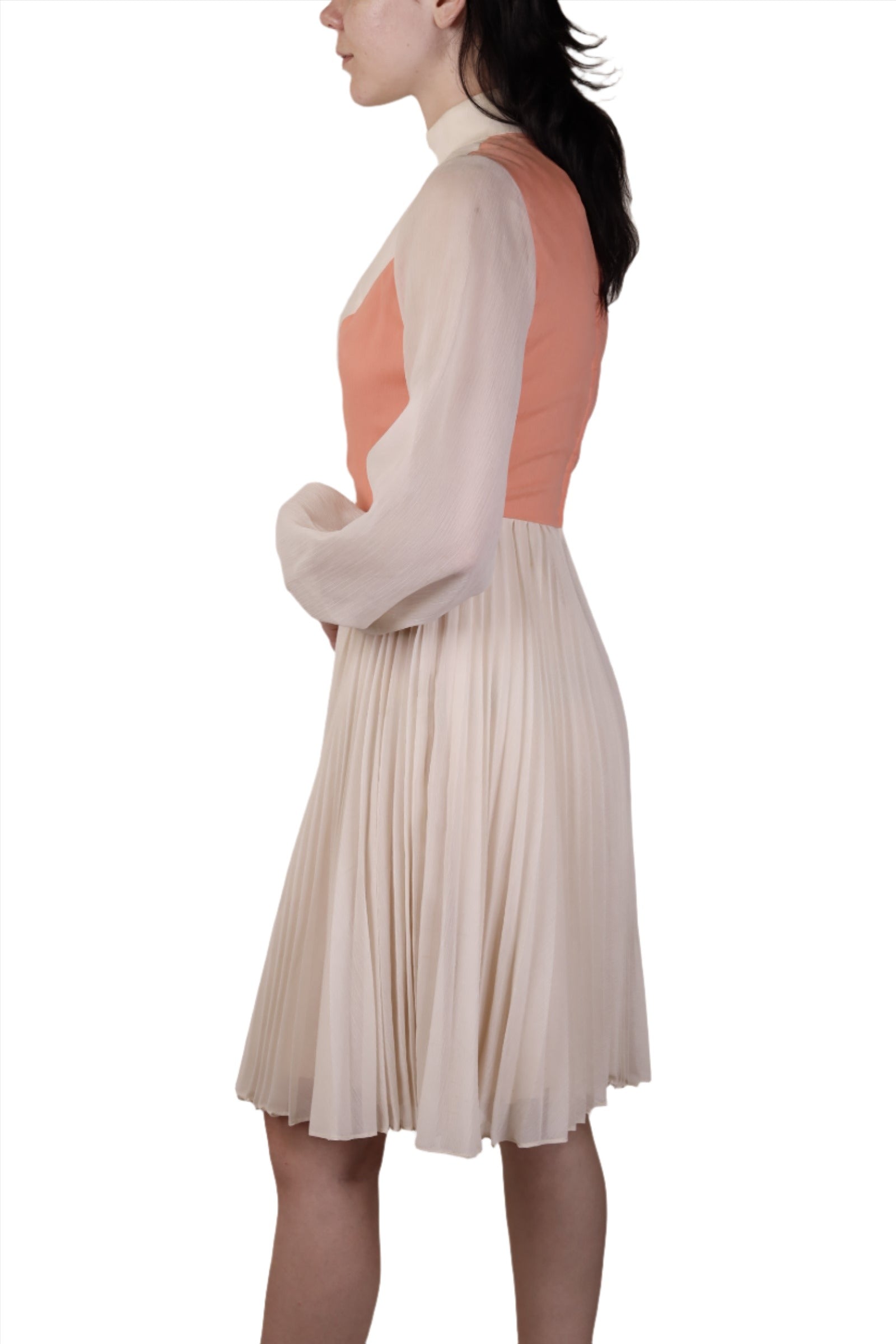 Cream Chiffon Pleated Dress 1960s Cream Chiffon Pleated Dress 1960s