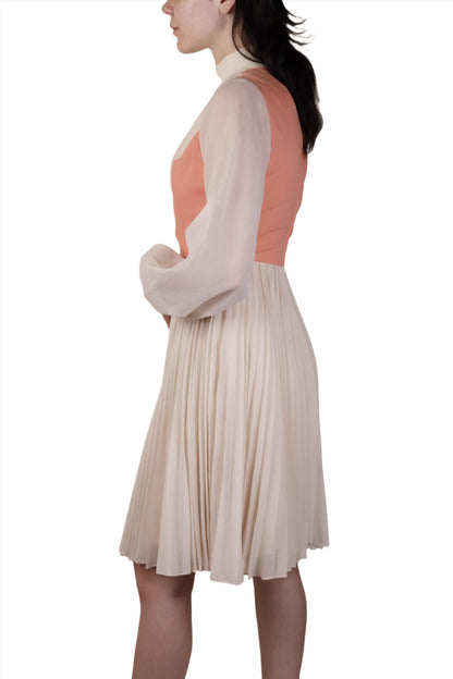 Cream Chiffon Pleated Dress 1960s