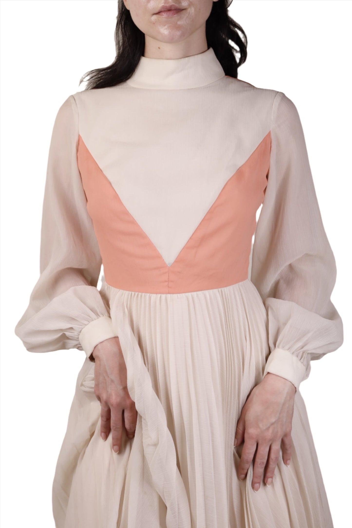 Cream Chiffon Pleated Dress 1960s