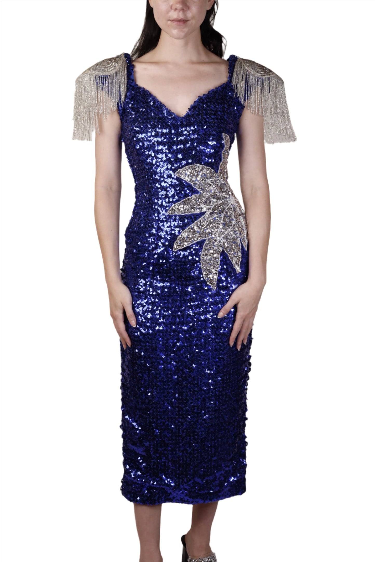 Blue & Silver Sequin Evening Dress 1980s