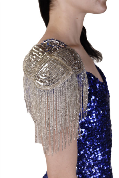 Blue & Silver Sequin Evening Dress 1980s