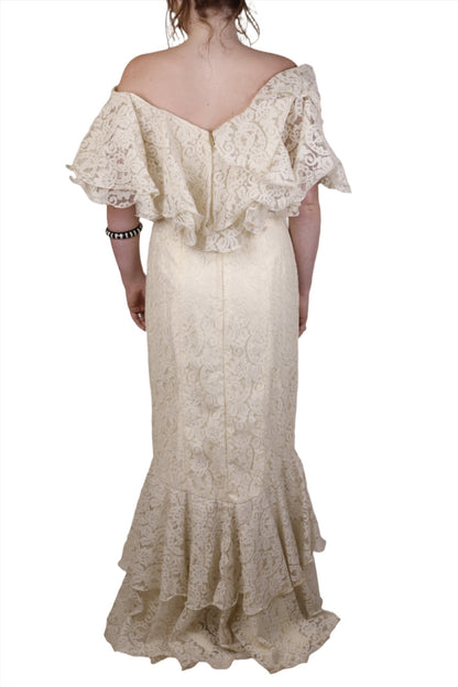 Mike Benet, Ivory Lace Mermaid Dress 1970s