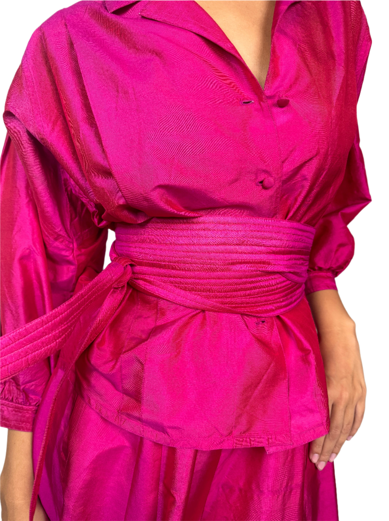 Lorenzo, Silk Fuchsia Two Piece Skirt Set 1980s